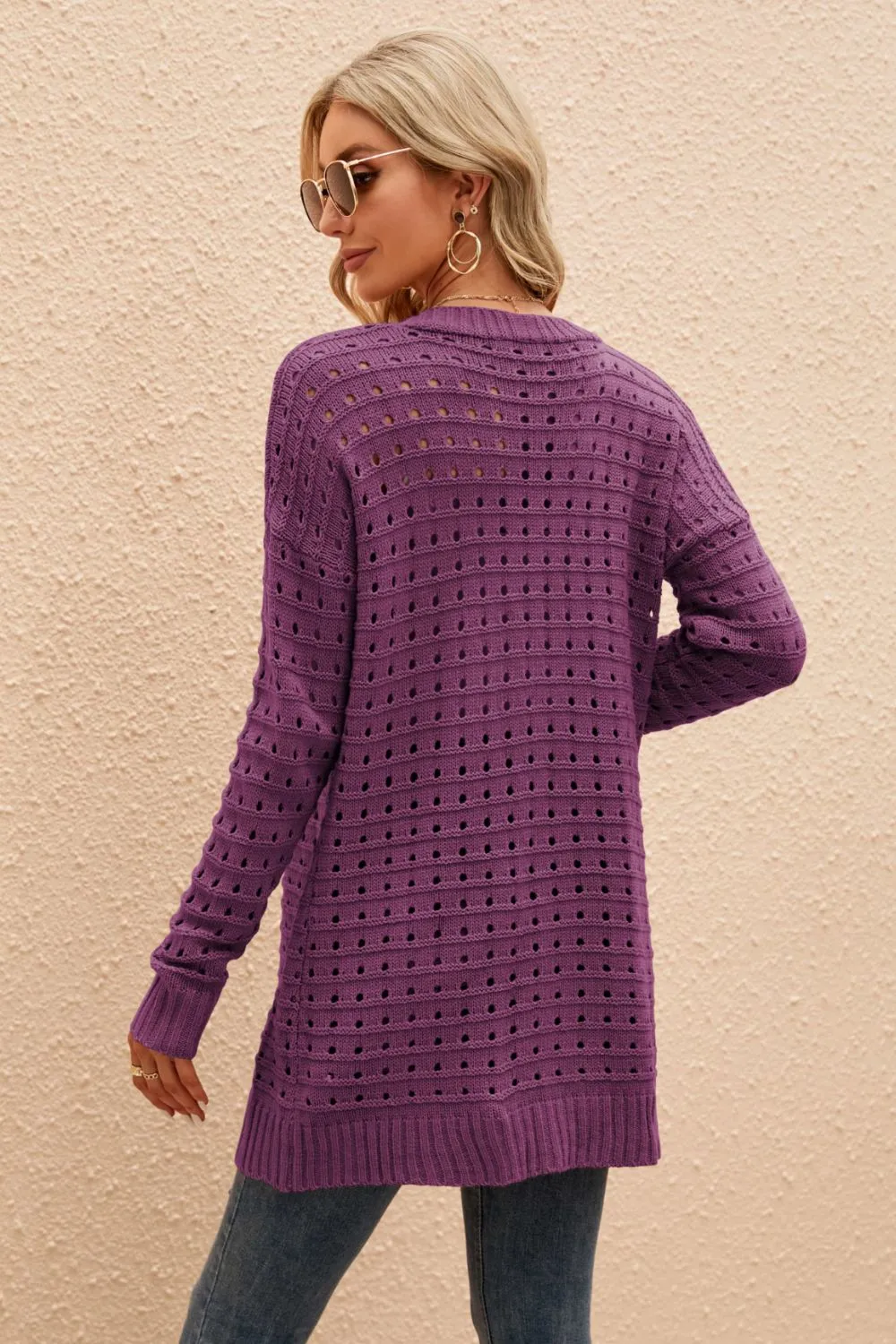 Tilley Openwork Horizontal Ribbing Open Front Cardigan
