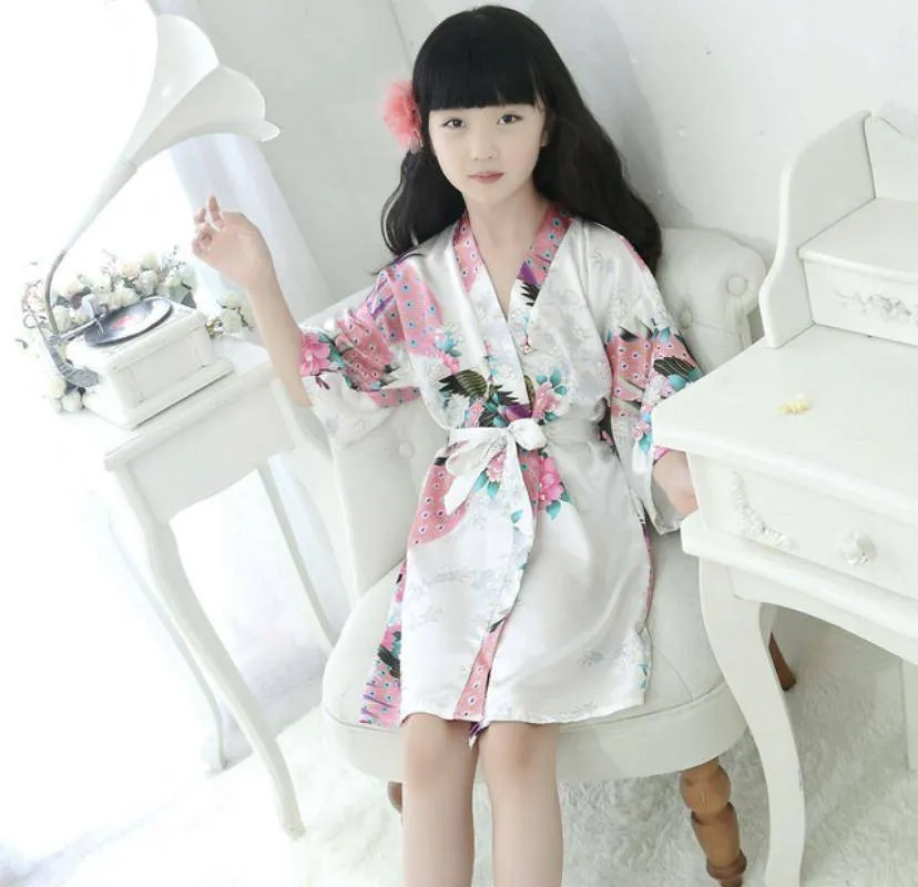 Traditional Japanese Silk Peacock Kimono Pajamas Sleepwear
