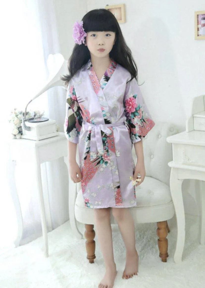 Traditional Japanese Silk Peacock Kimono Pajamas Sleepwear