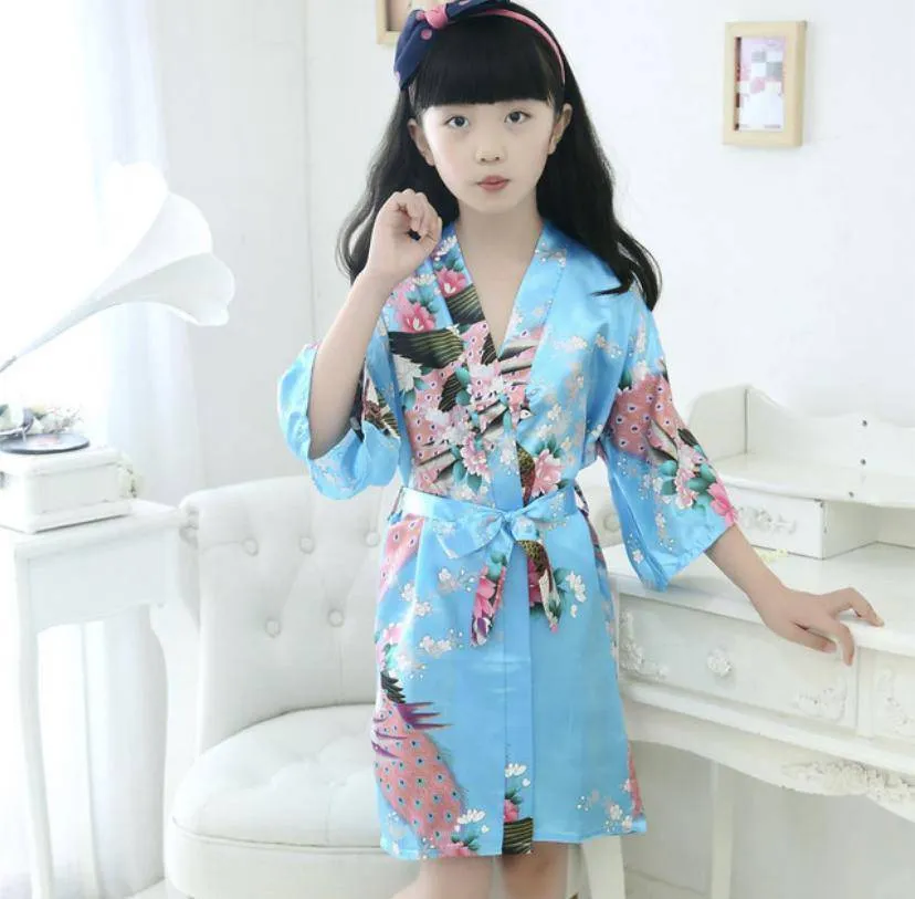 Traditional Japanese Silk Peacock Kimono Pajamas Sleepwear