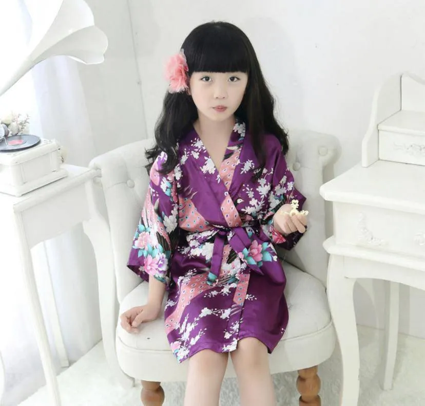 Traditional Japanese Silk Peacock Kimono Pajamas Sleepwear