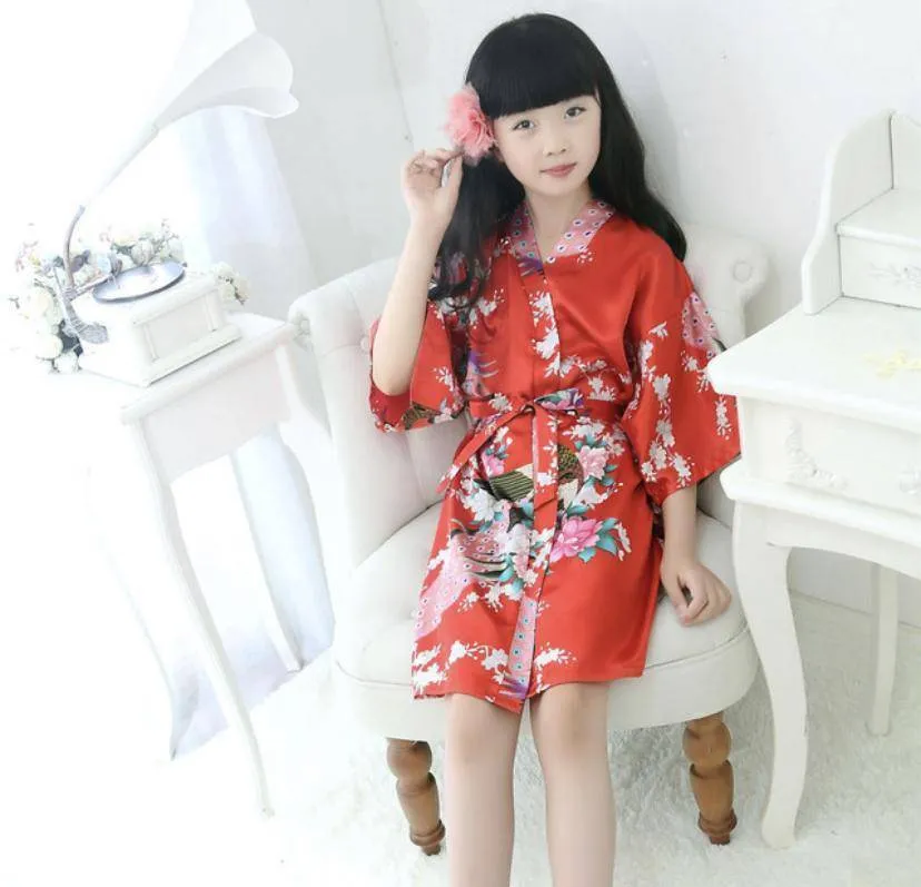 Traditional Japanese Silk Peacock Kimono Pajamas Sleepwear