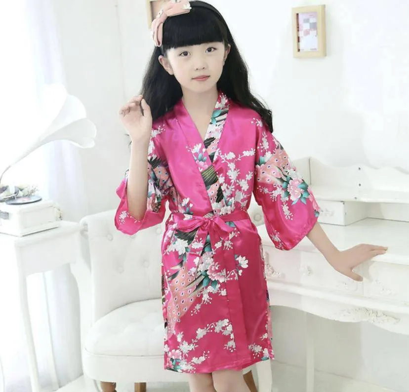Traditional Japanese Silk Peacock Kimono Pajamas Sleepwear
