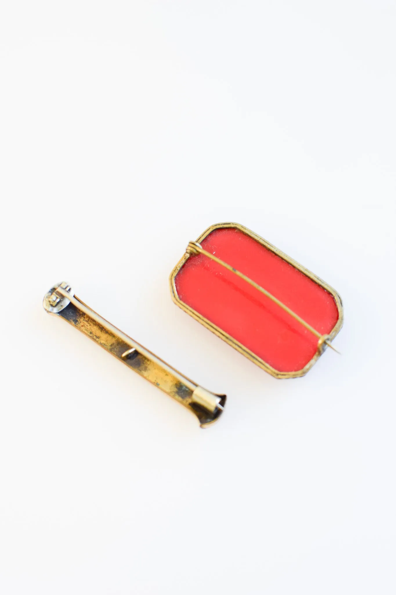 Two Antique Brooches | Victorian Bar Pin and Art Deco Czech Glass