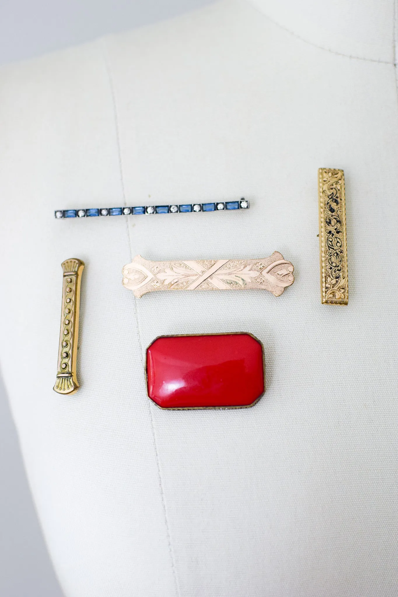 Two Antique Brooches | Victorian Bar Pin and Art Deco Czech Glass