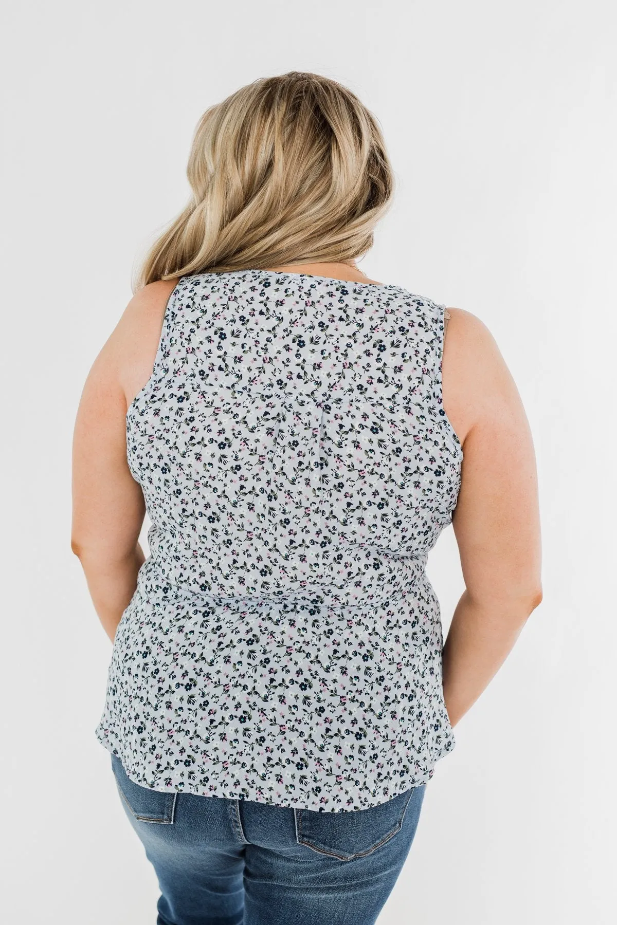 Two Steps Forward Sleeveless Wrap Blouse- Powder Blue