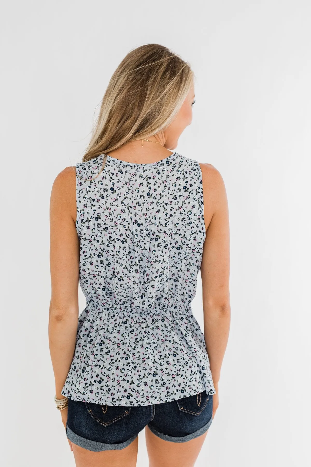 Two Steps Forward Sleeveless Wrap Blouse- Powder Blue