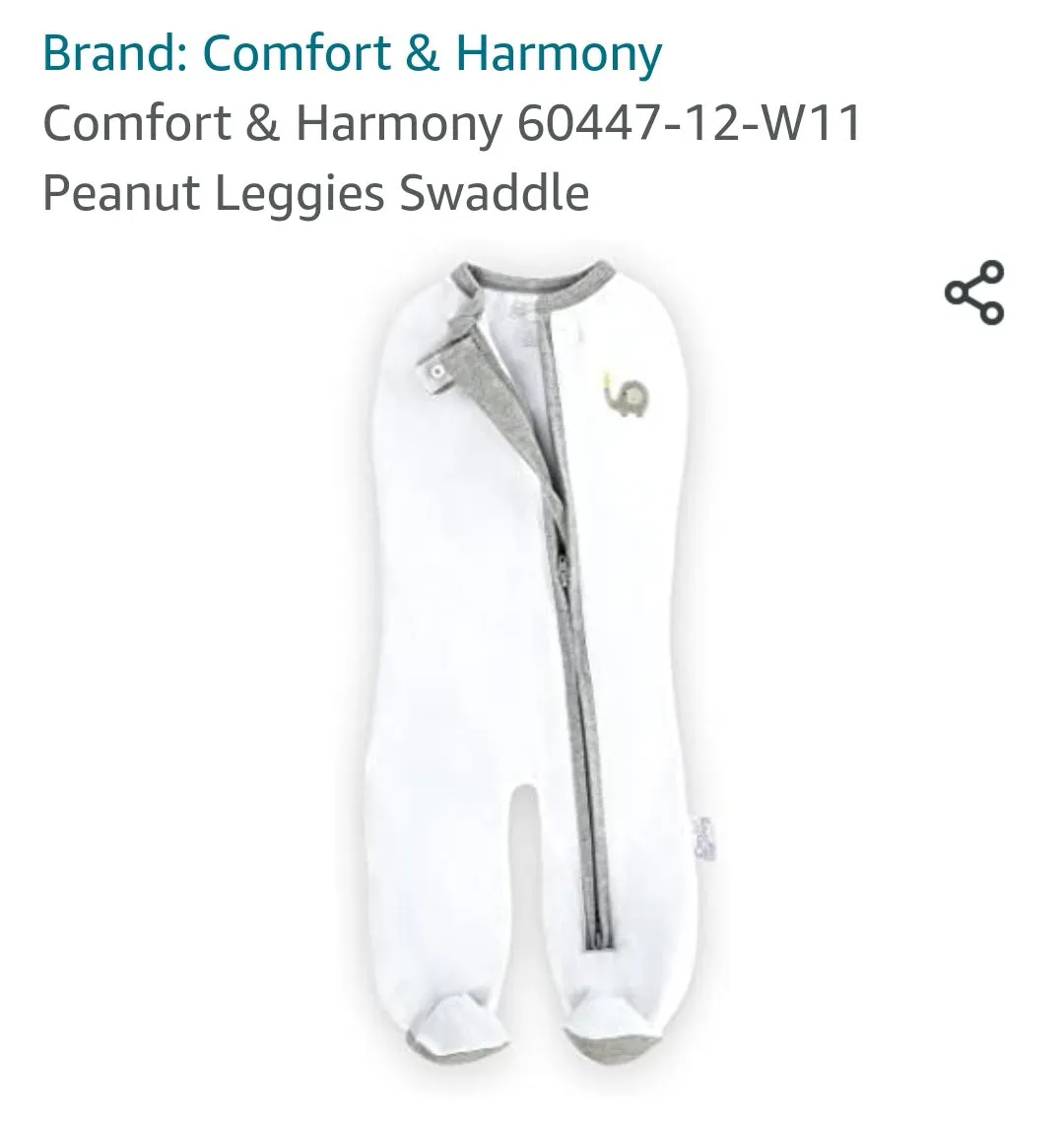 UNISEX SIZE 3/6 MONTHS - PEANUT Leggies Swaddle EUC B3