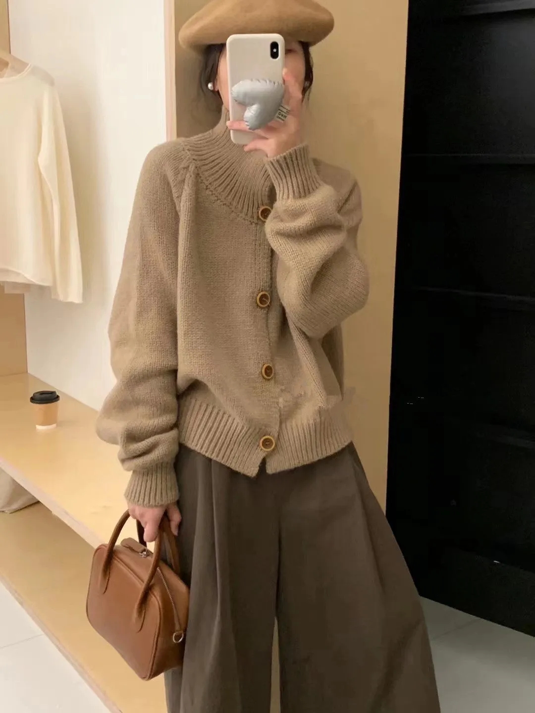 Unshrunken Solid Color Cardigan for Women's Cozy Style