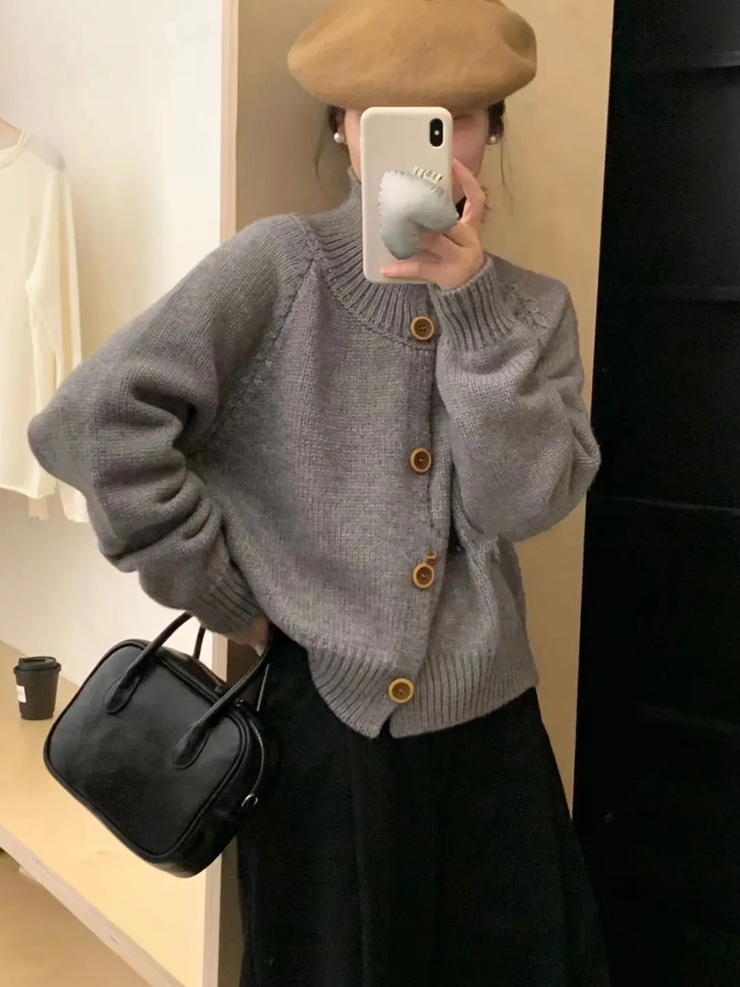 Unshrunken Solid Color Cardigan for Women's Cozy Style