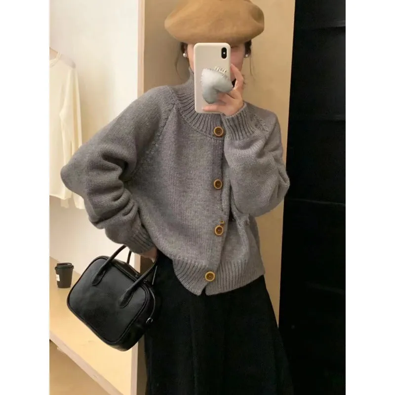 Unshrunken Solid Color Cardigan for Women's Cozy Style