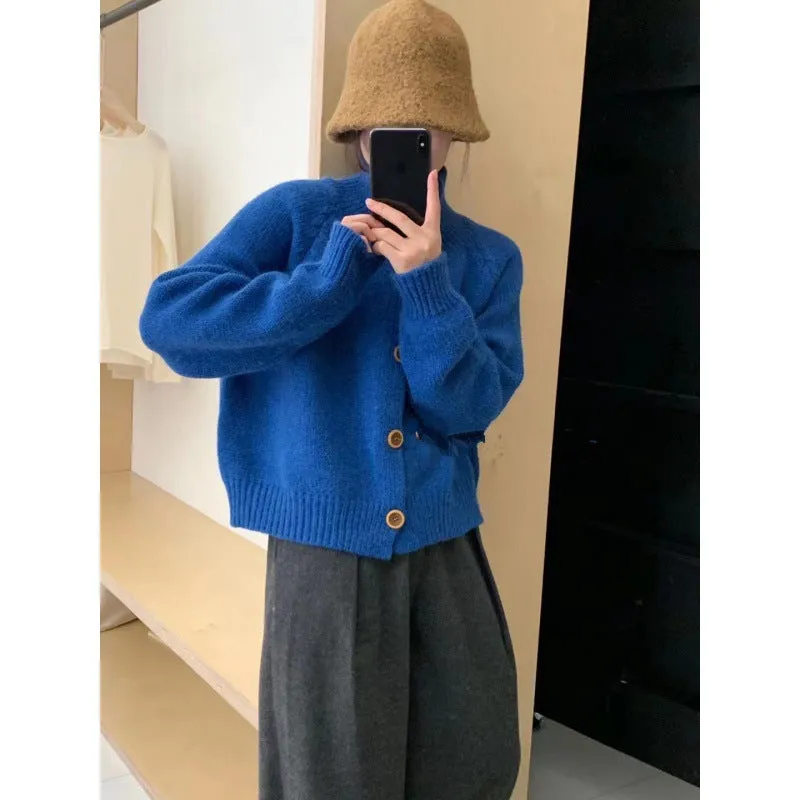 Unshrunken Solid Color Cardigan for Women's Cozy Style