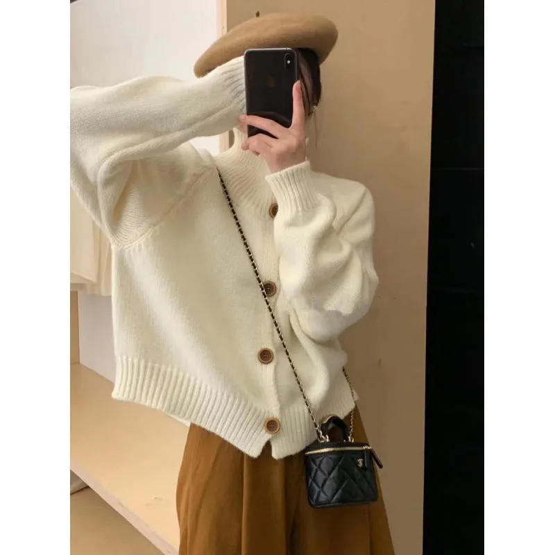Unshrunken Solid Color Cardigan for Women's Cozy Style