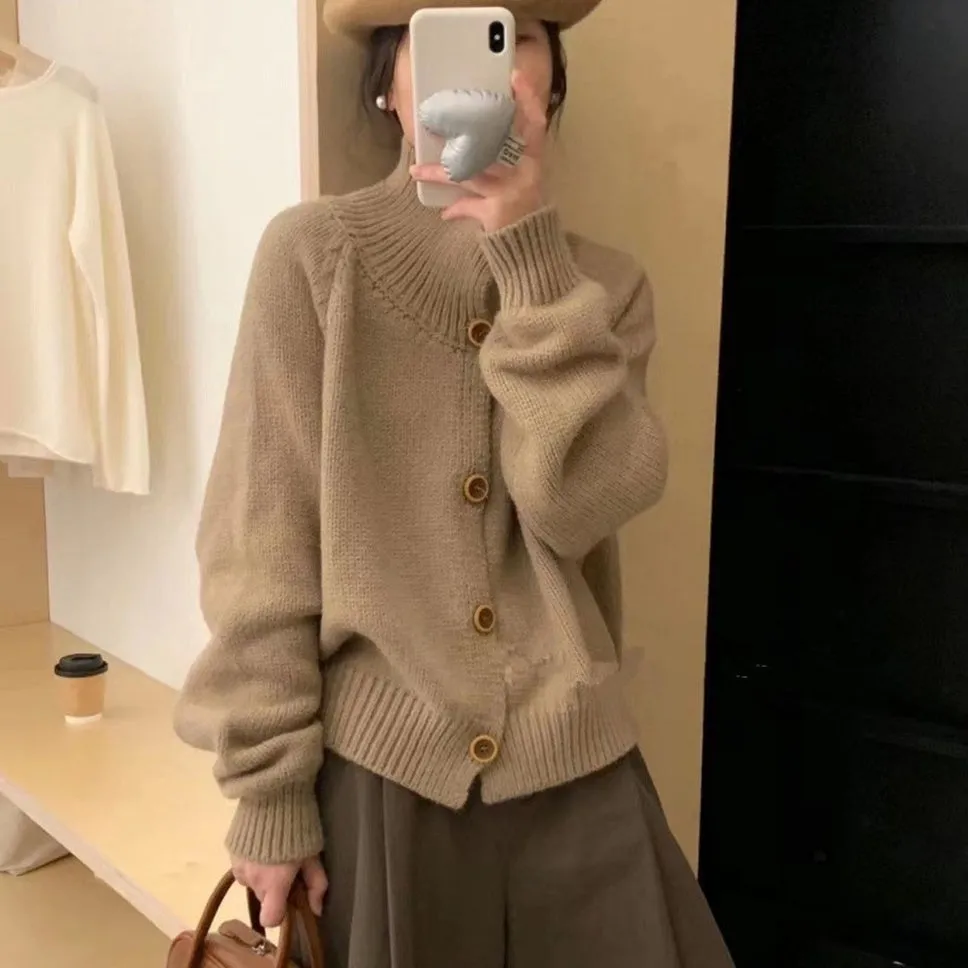 Unshrunken Solid Color Cardigan for Women's Cozy Style