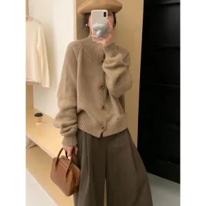 Unshrunken Solid Color Cardigan for Women's Cozy Style