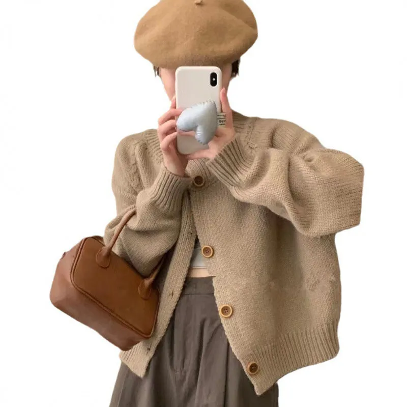 Unshrunken Solid Color Cardigan for Women's Cozy Style