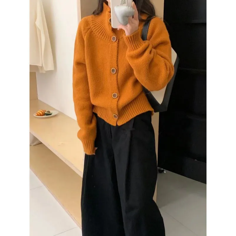 Unshrunken Solid Color Cardigan for Women's Cozy Style
