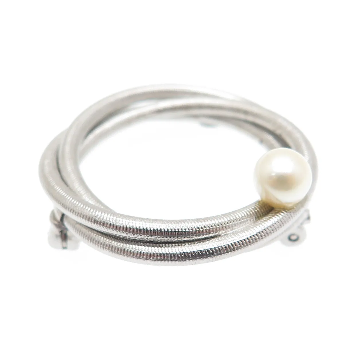 VAN DELL Sterling Silver Antique Art Deco Real Pearl Interlocked Circle Brooch