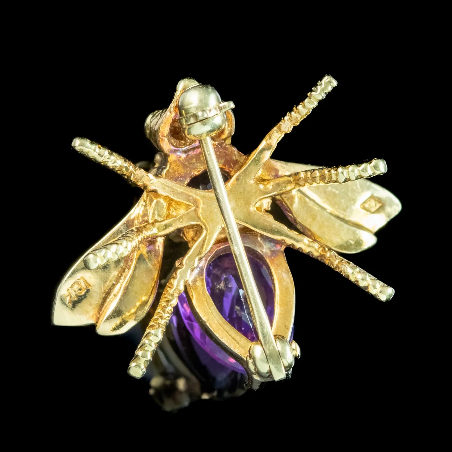 Vintage Amethyst Bee Brooch Ruby Eyes 18ct Gold