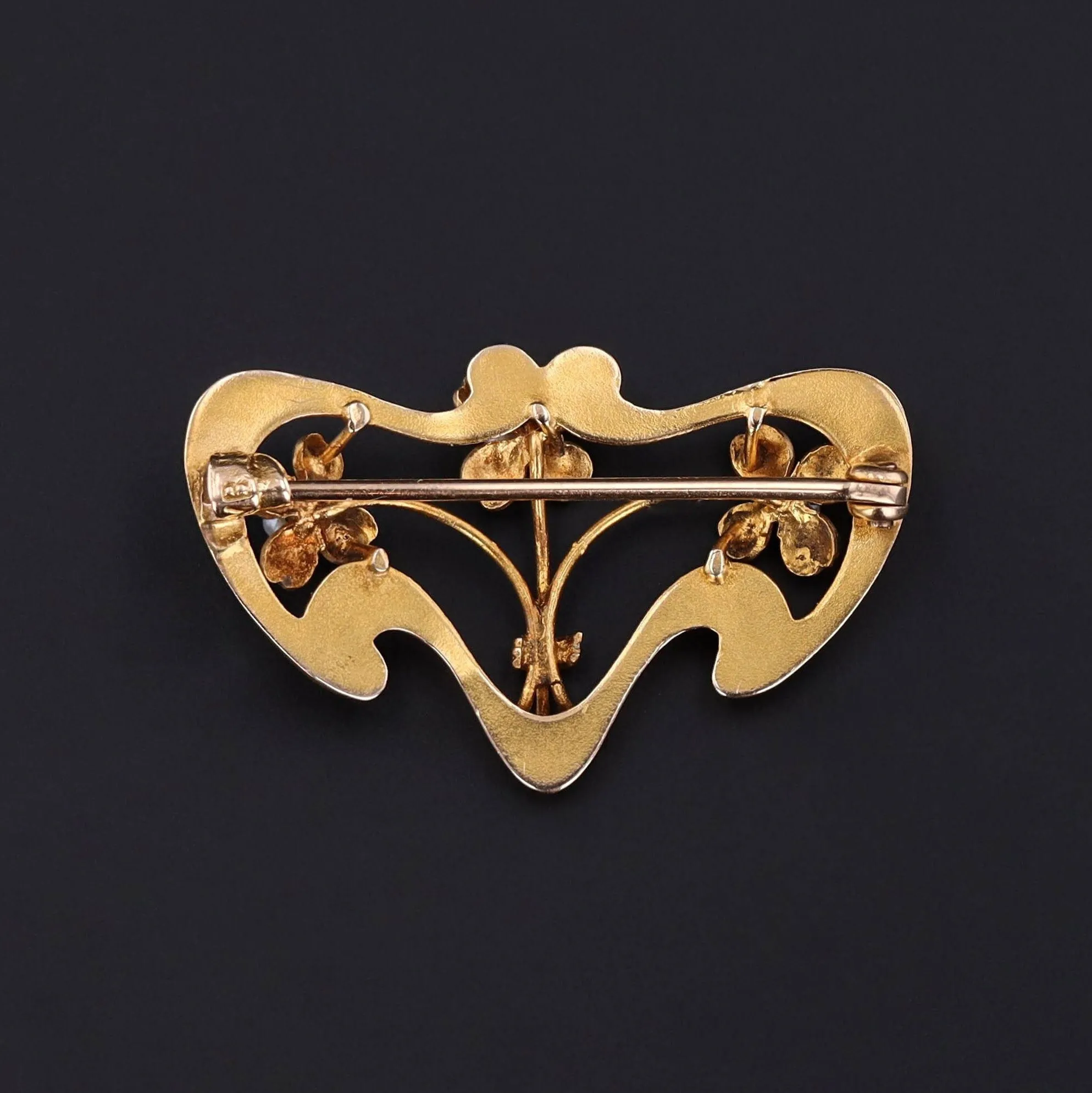 Vintage Enamel Clover Brooch of 10k Gold