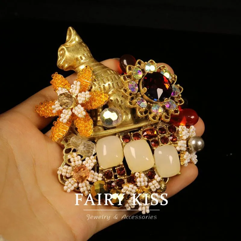 Vintage Handcrafted Jelly Flower Cat Brooch