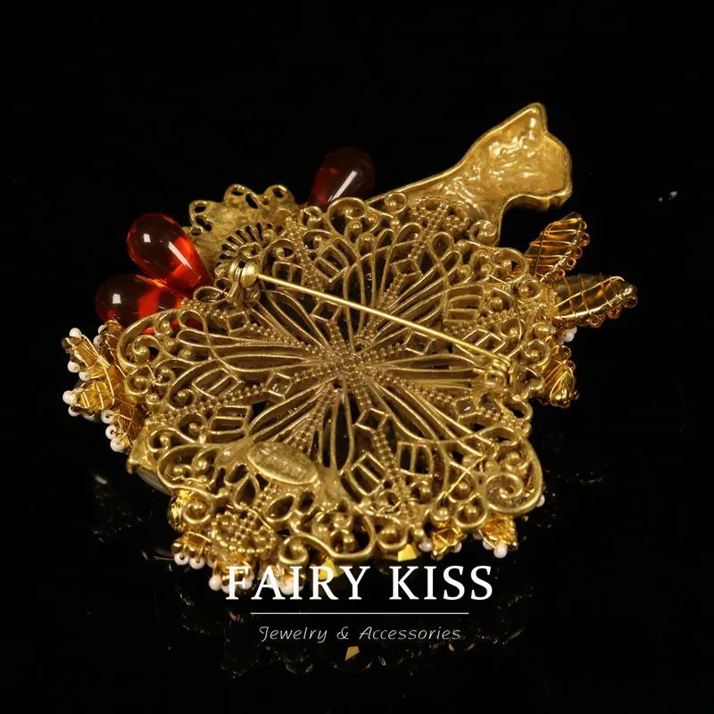Vintage Handcrafted Jelly Flower Cat Brooch