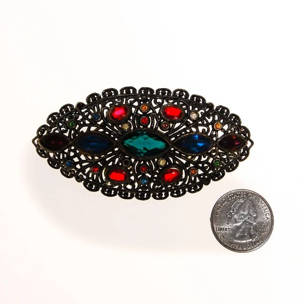 Vintage Jewel Tone Rhinestone Brooch