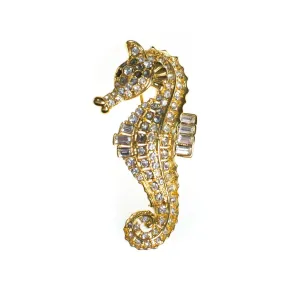 Vintage Nolan Miller Seahorse Brooch, Diamante Crystals, Gold Tone