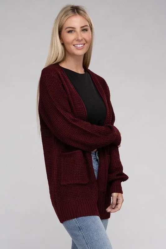 Waffle Open Cardigan Sweater
