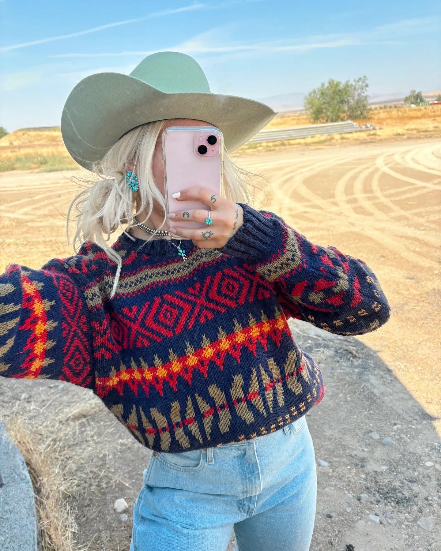 Western Vintage Aztec Pattern Zip Sweater