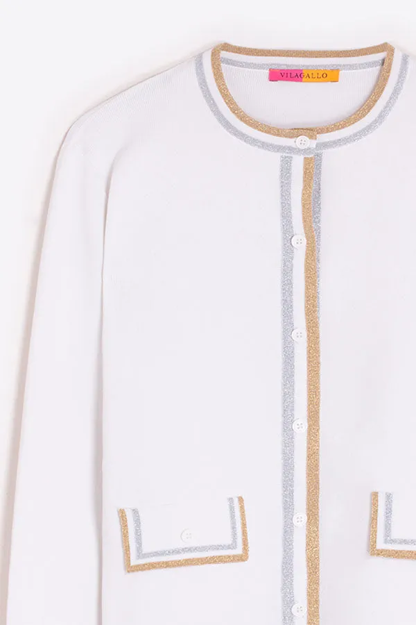 WHITE BICOLOR CARDIGAN