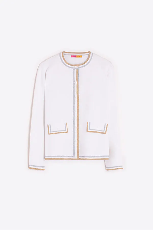 WHITE BICOLOR CARDIGAN