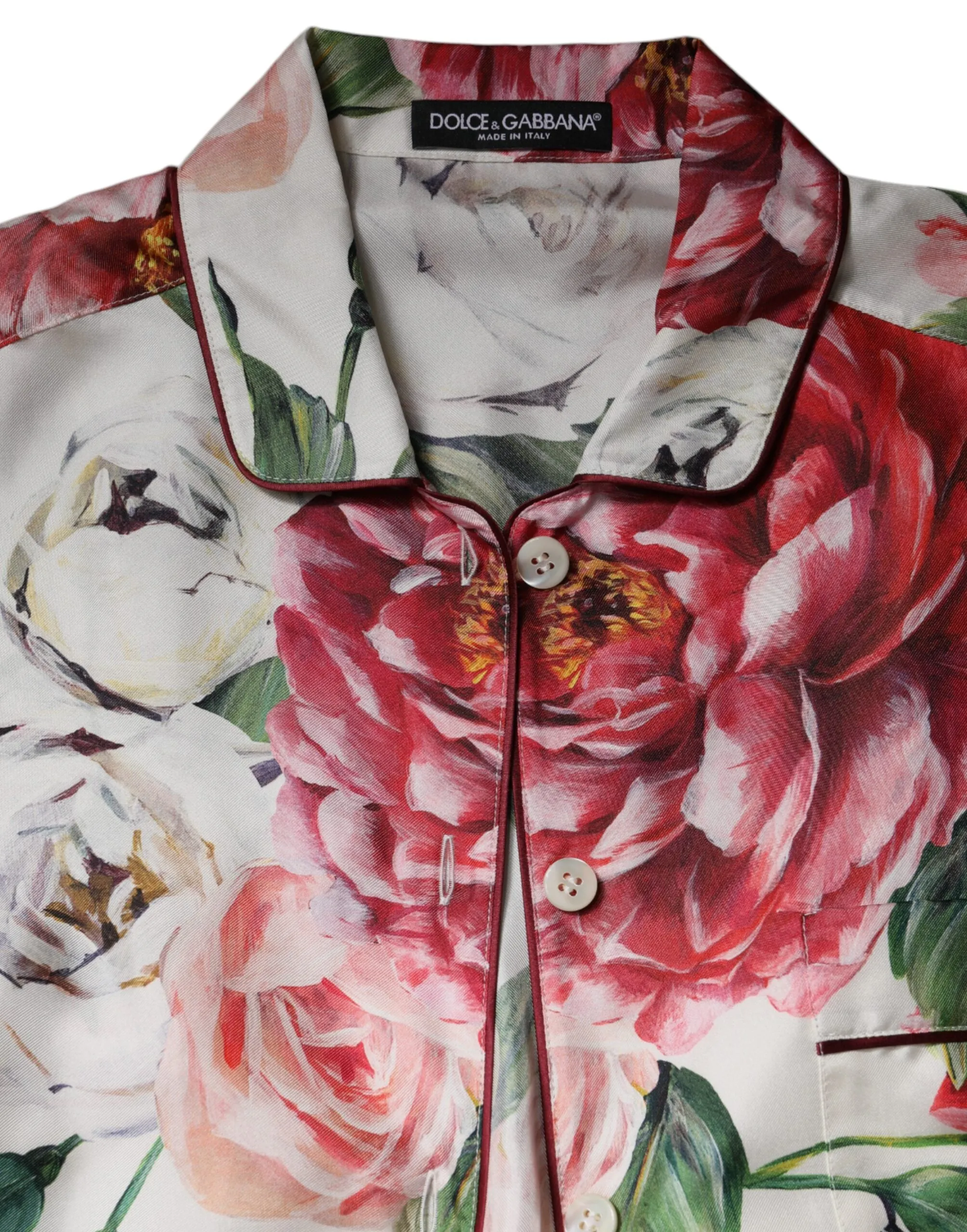 White Floral Silk Lounge Sleepwear Blouse Top