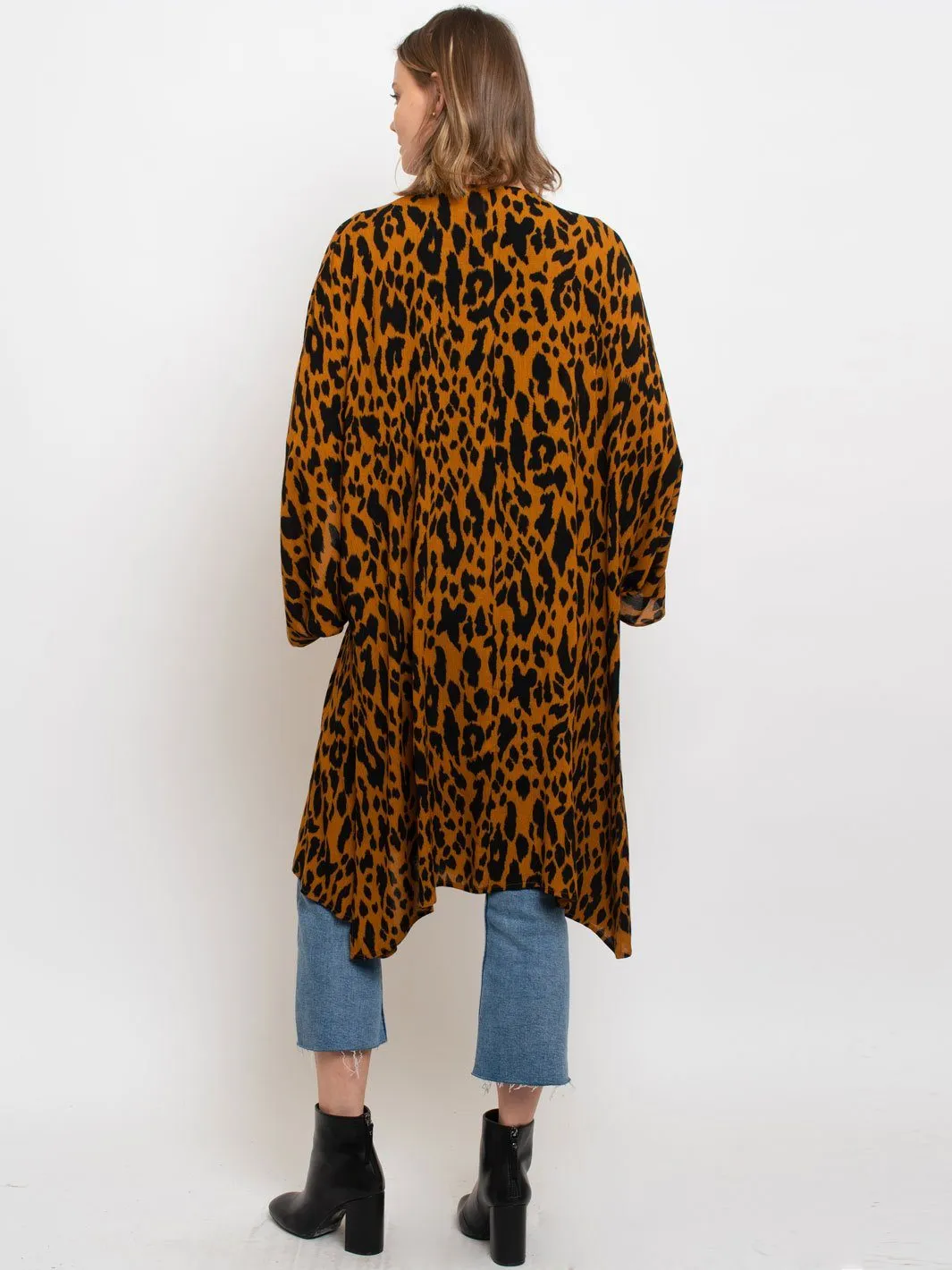 WOMEN'S ANIMAL PRINT OPEN FRONT DOMAN SLEEVES CARDIGAN