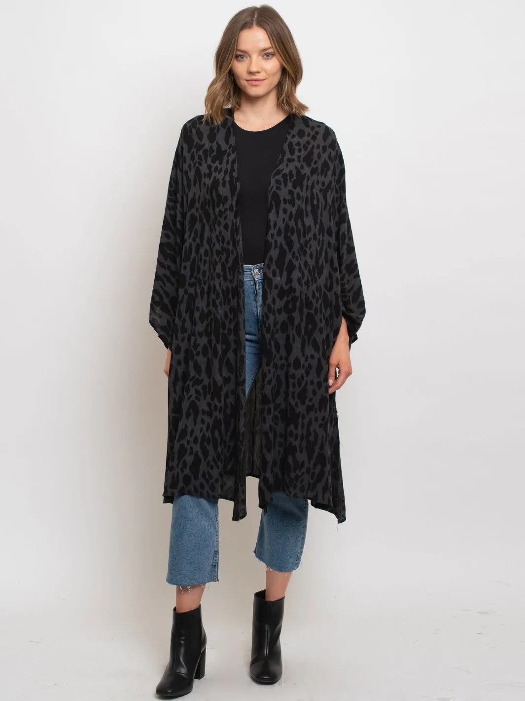WOMEN'S ANIMAL PRINT OPEN FRONT DOMAN SLEEVES CARDIGAN