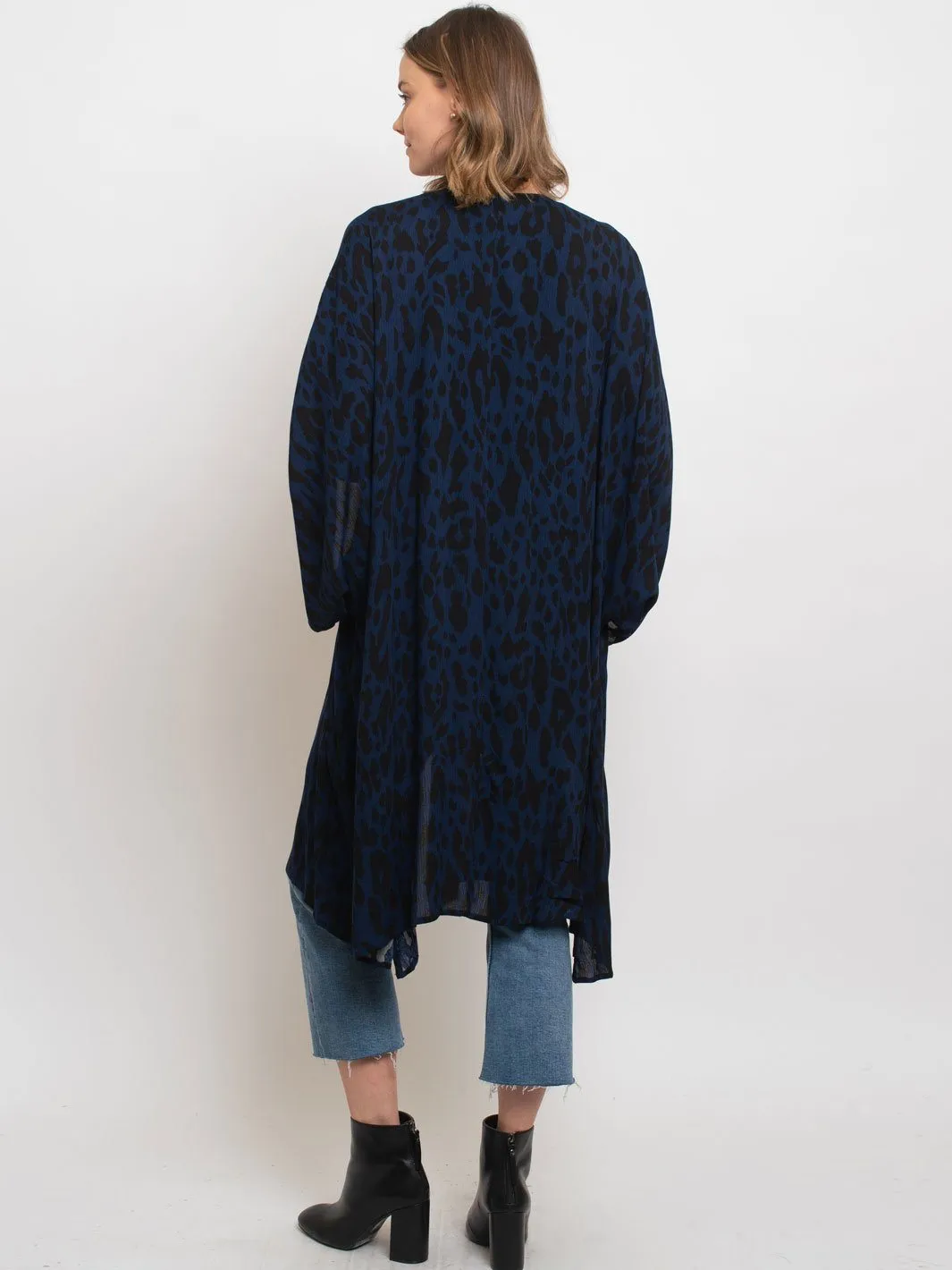 WOMEN'S ANIMAL PRINT OPEN FRONT DOMAN SLEEVES CARDIGAN