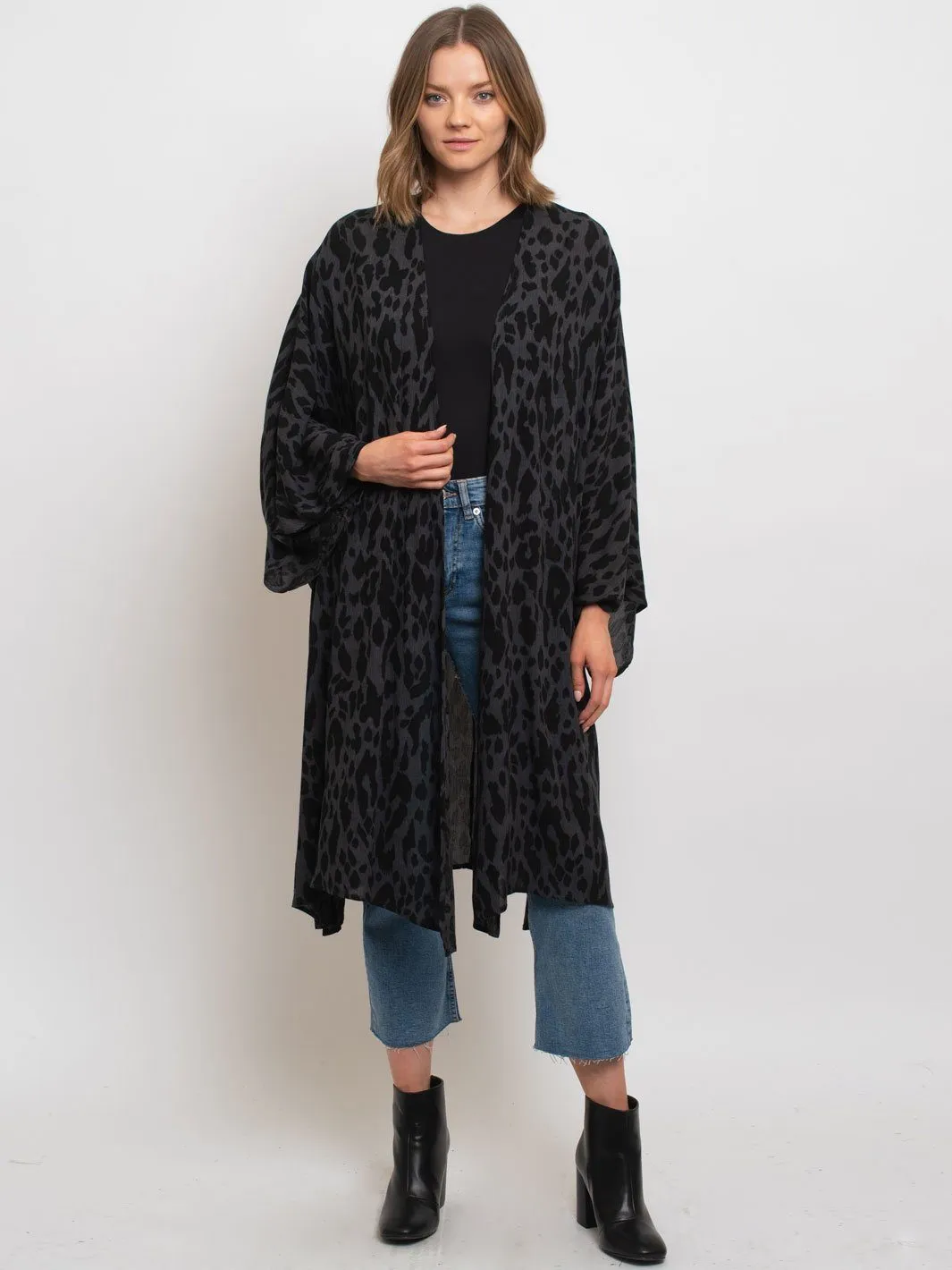 WOMEN'S ANIMAL PRINT OPEN FRONT DOMAN SLEEVES CARDIGAN