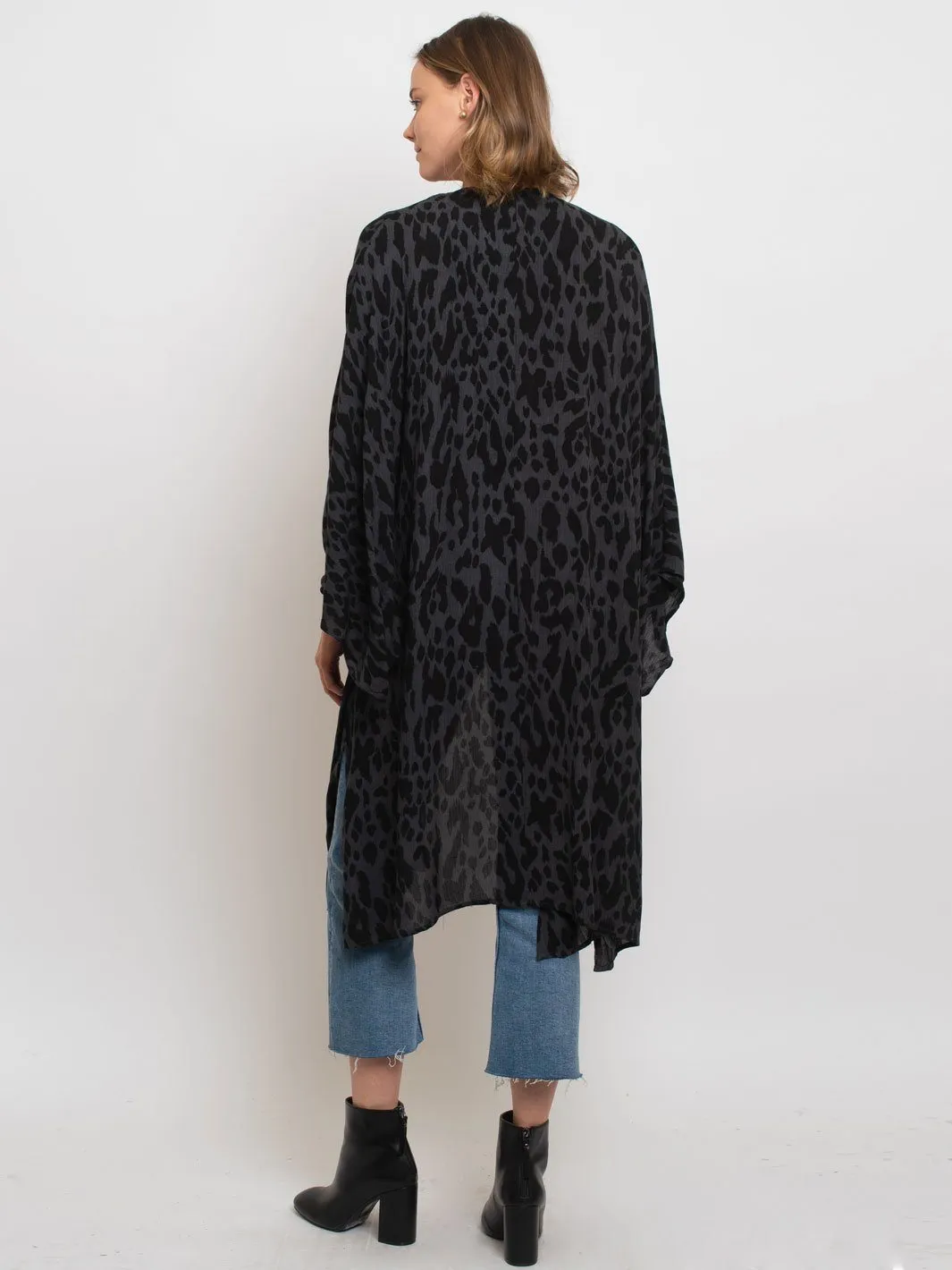 WOMEN'S ANIMAL PRINT OPEN FRONT DOMAN SLEEVES CARDIGAN