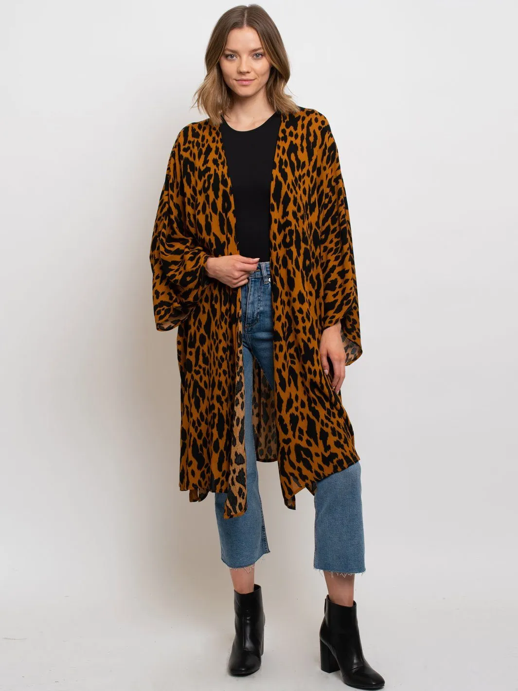 WOMEN'S ANIMAL PRINT OPEN FRONT DOMAN SLEEVES CARDIGAN