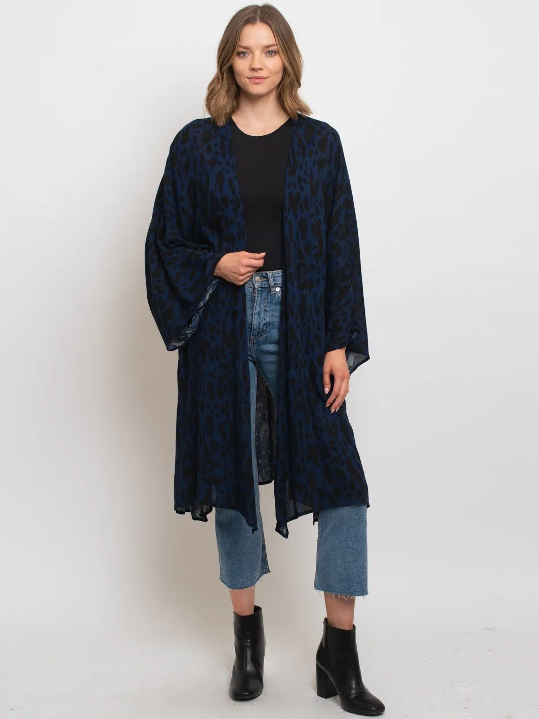 WOMEN'S ANIMAL PRINT OPEN FRONT DOMAN SLEEVES CARDIGAN