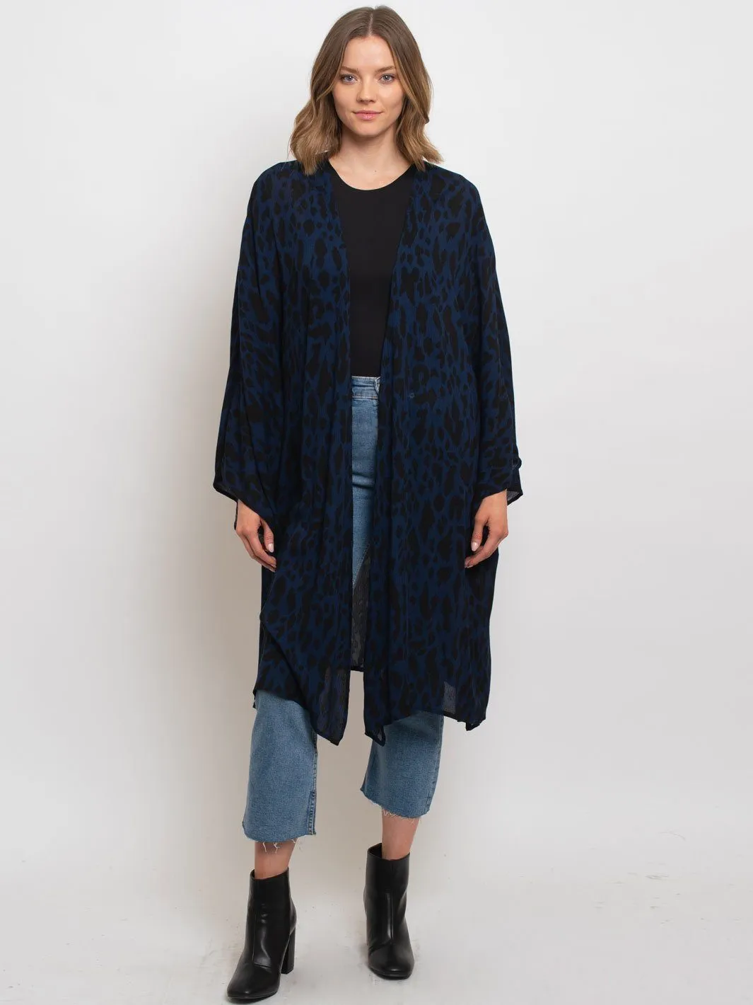 WOMEN'S ANIMAL PRINT OPEN FRONT DOMAN SLEEVES CARDIGAN