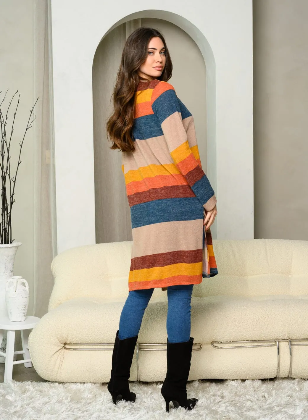 WOMEN'S LONG SLEEVE COLORBLOCK OPEN FRONT CARDIGAN