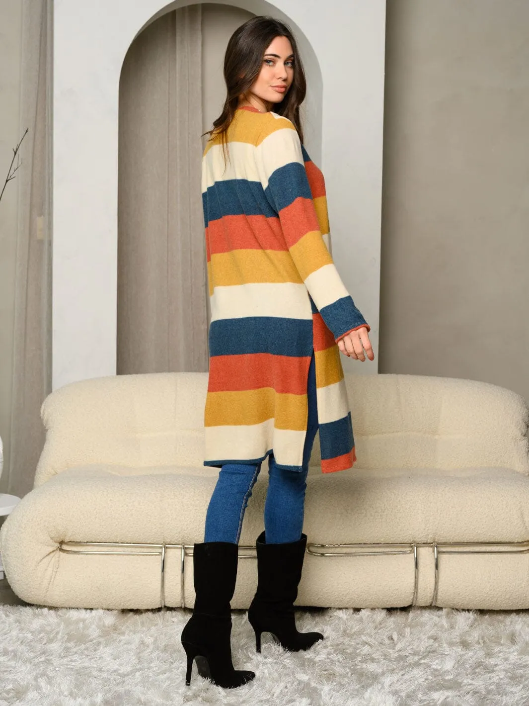 WOMEN'S LONG SLEEVE COLORBLOCK OPEN FRONT CARDIGAN