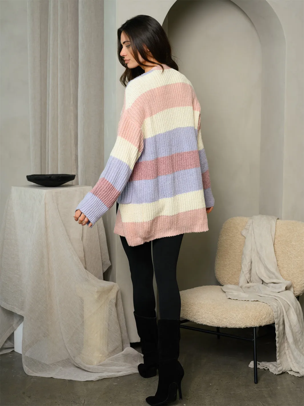 WOMEN'S LONG SLEEVE COLORBLOCK SWEATER CARDIGAN