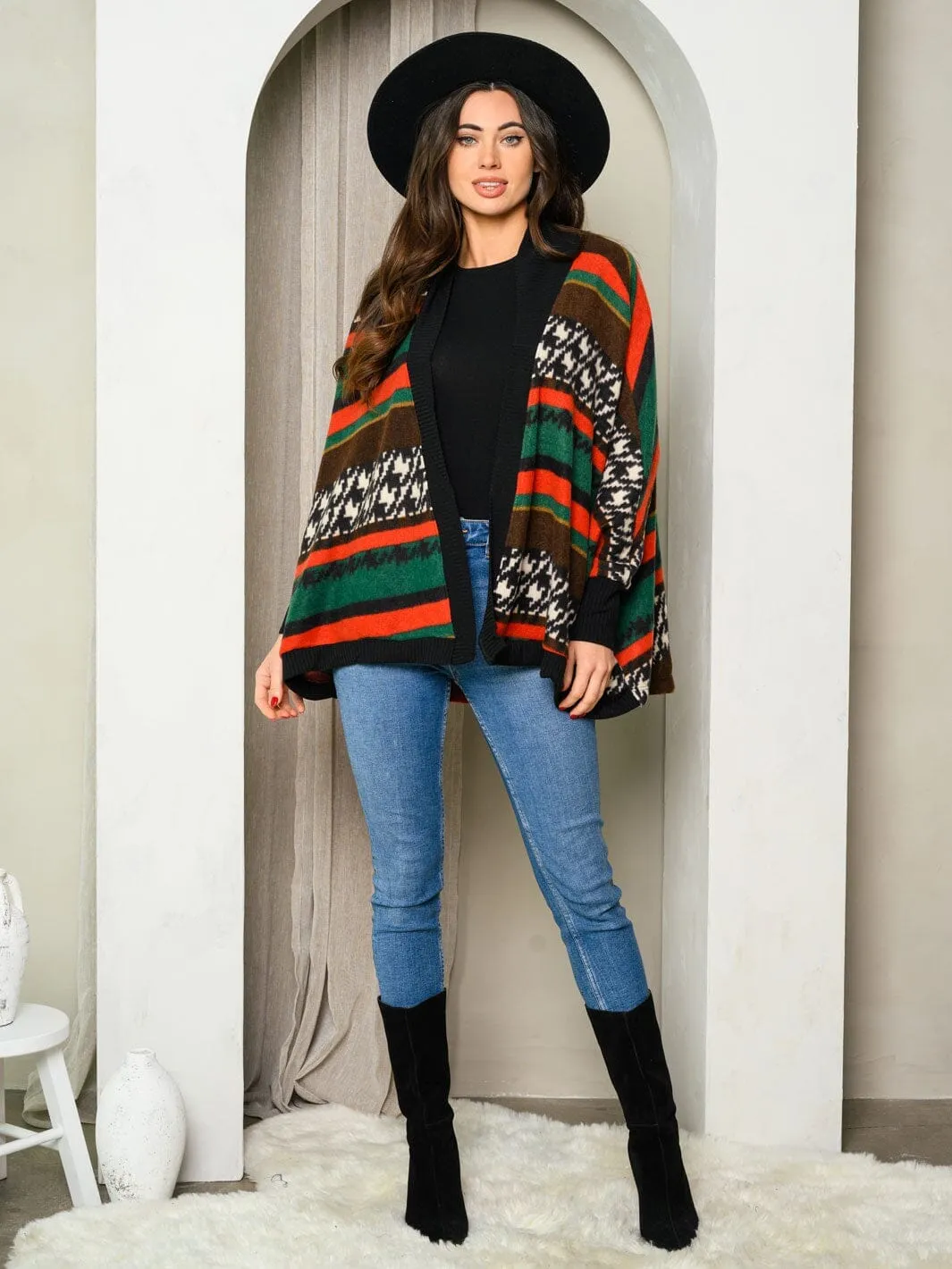 WOMEN'S LONG SLEEVE MULTI COLOR OPEN FRONT CARDIGAN