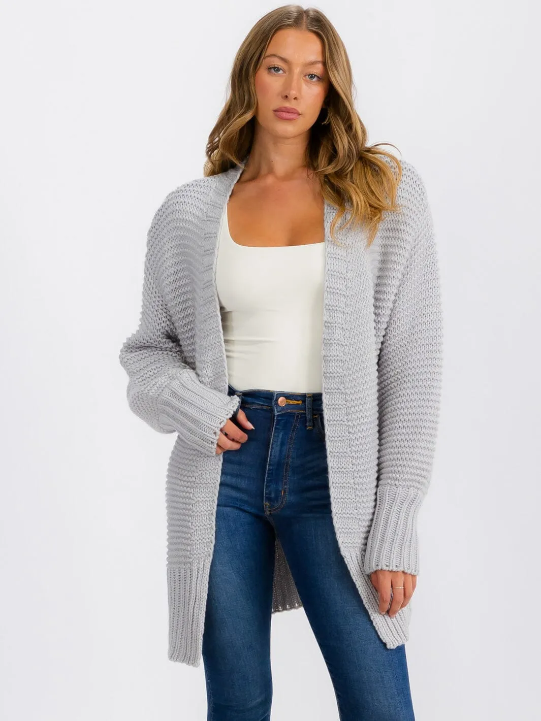 WOMEN'S LONG SLEEVE OPEN FRONT RIBBED CARDIGAN