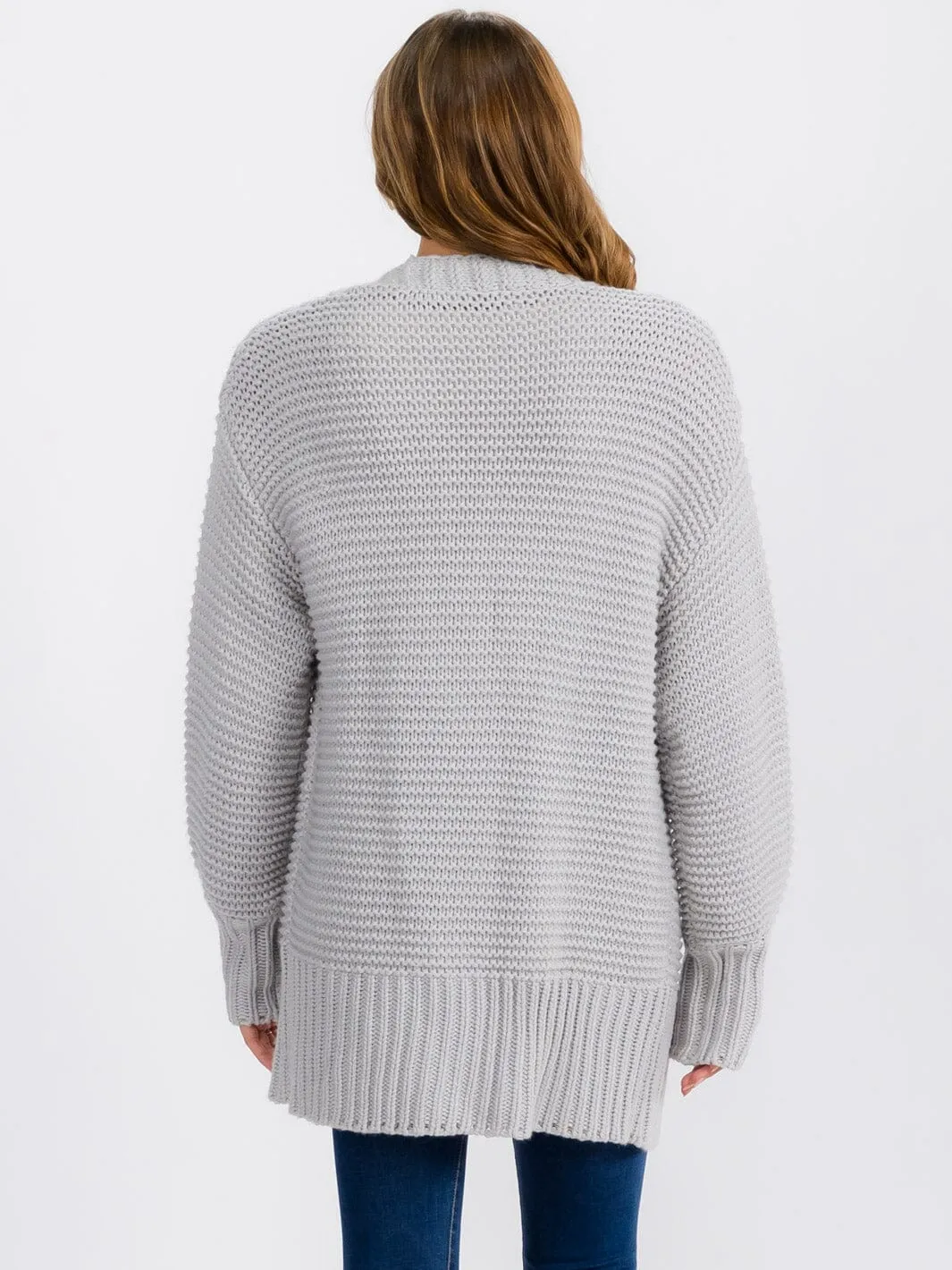 WOMEN'S LONG SLEEVE OPEN FRONT RIBBED CARDIGAN