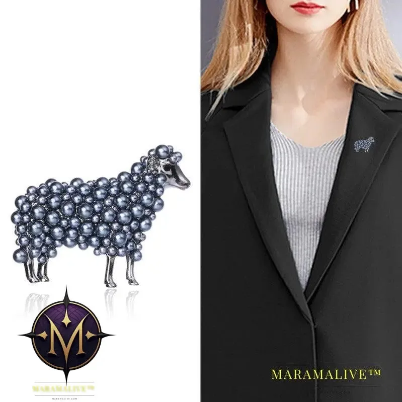 Wuli&baby 2-color Pearl Sheep Brooches For Women Unisex Lovely Animal Party Casual Brooch Pins Gifts