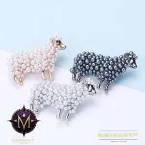 Wuli&baby 2-color Pearl Sheep Brooches For Women Unisex Lovely Animal Party Casual Brooch Pins Gifts