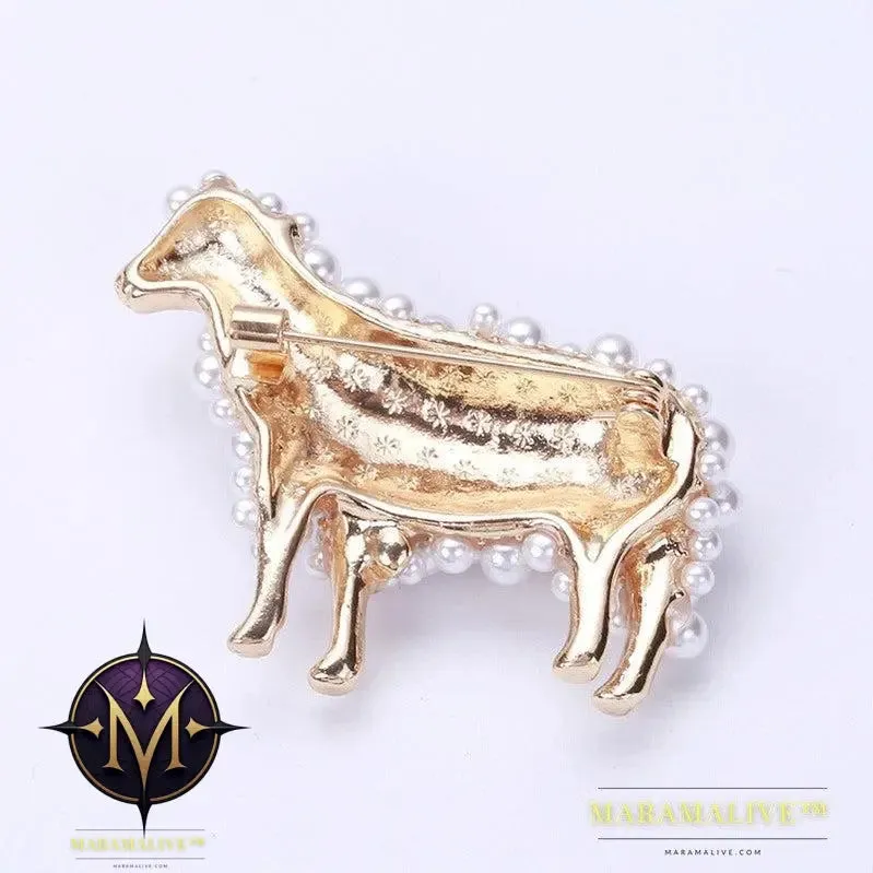 Wuli&baby 2-color Pearl Sheep Brooches For Women Unisex Lovely Animal Party Casual Brooch Pins Gifts